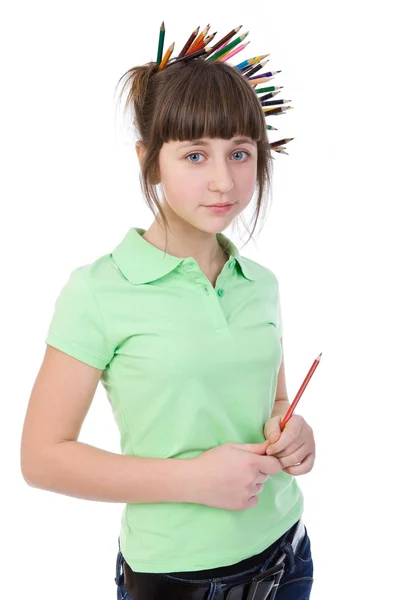 Menina com lápis — Fotografia de Stock
