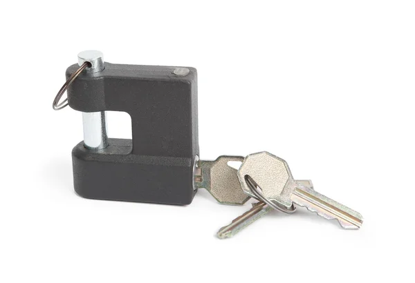 Metalik asma kilit ve anahtarları — Stok fotoğraf