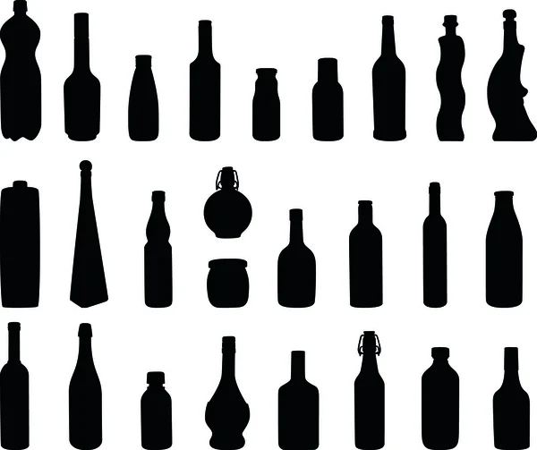 Stock image Several bottles type silhouettes for wine, water and drinks isolated on white