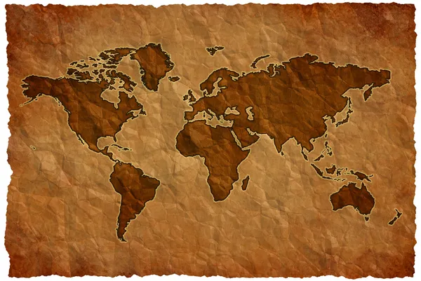 stock image World map on crumple sheet background