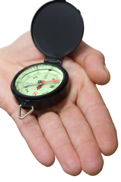 Kompass auf einer Hand — Stockfoto