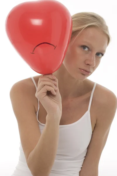 Young beautyful caucasian woman with balloon — Stock Photo, Image