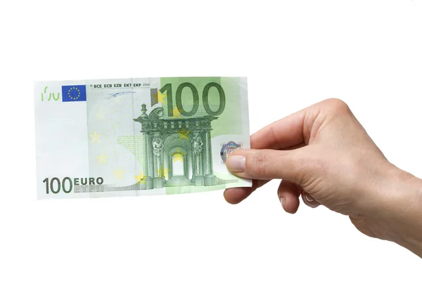 Hand holding 100 euro — Stock Photo, Image