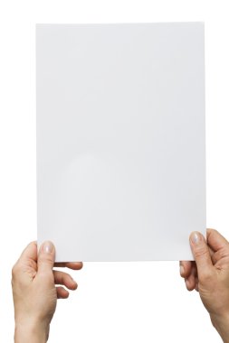 Hands holding a white sheet of paper clipart