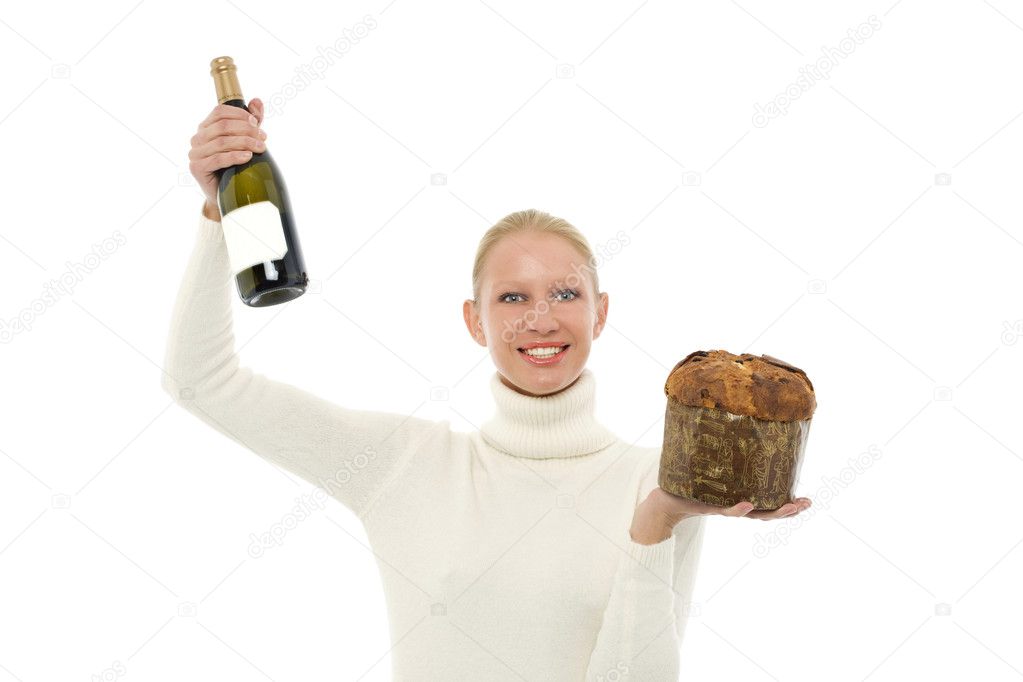 Portrait of a young caucasian woman wearing a white turtleneck sweater and