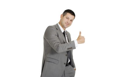 Baş parmağı havada bir iş adamı.