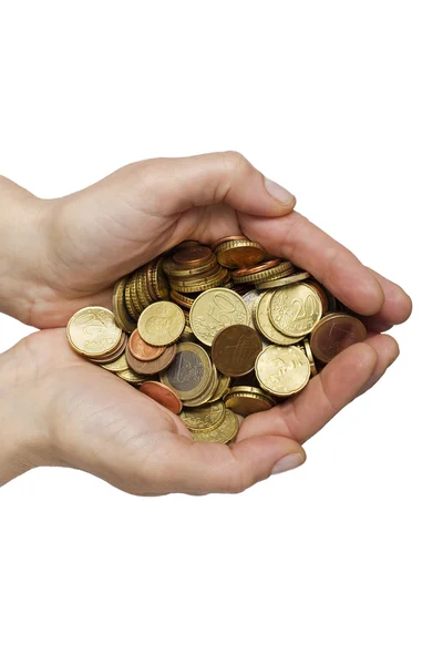 Many coins in hands — Stock Photo, Image