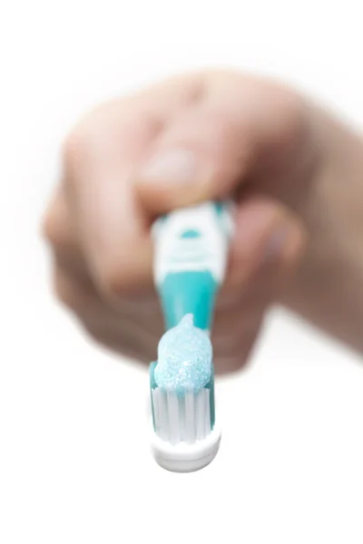Szczoteczka Zębów Pasty Zębów Ręku — Zdjęcie stockowe