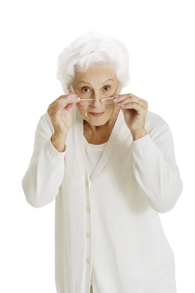 Starší žena s brýlemi — Stock fotografie