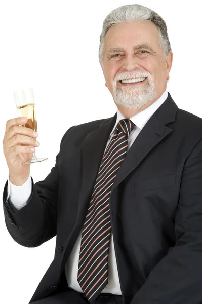 Oude Man Met Glas Champagne — Stockfoto