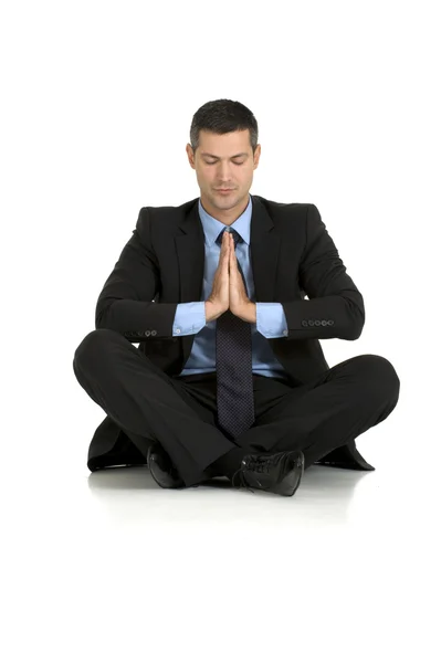 Uomo d'affari pratica yoga — Foto Stock