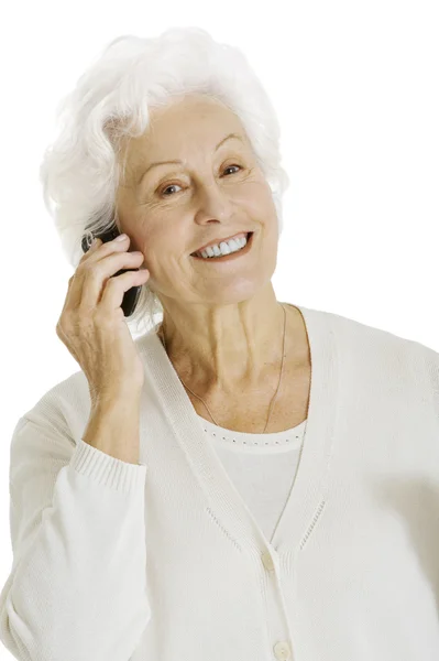Old woman with mobile — Stock Photo, Image