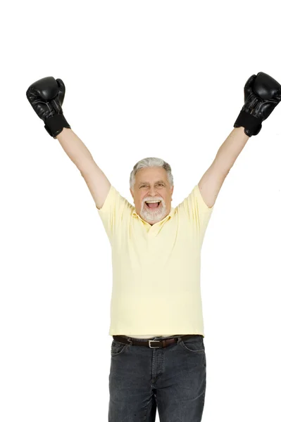 Boks eldivenleri ile yaşlı bir adam — Stok fotoğraf