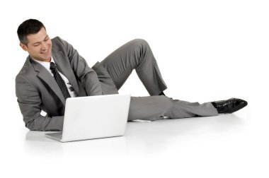 Businessman with laptop clipart