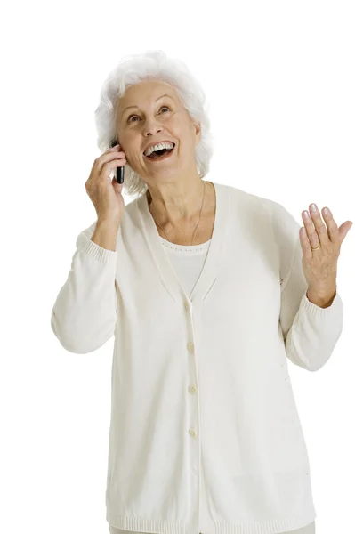 Oude vrouw met mobile — Stockfoto