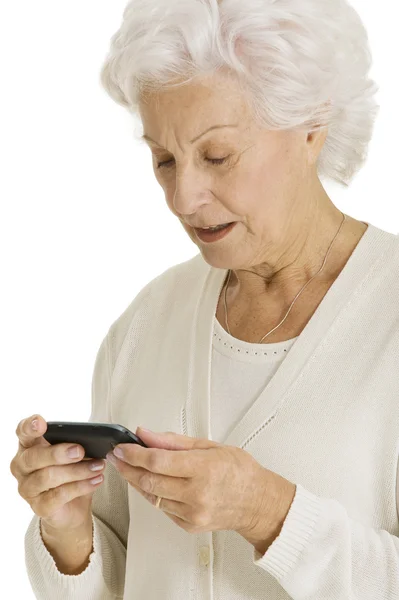 携帯を持つ古い女性 — ストック写真