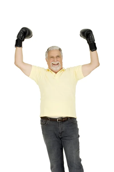 Пожилой Человек Боксёрских Перчатках — стоковое фото