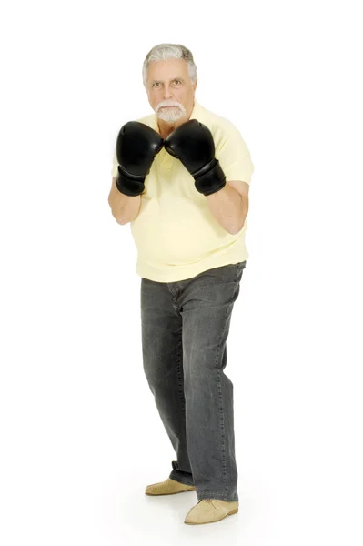 Ηλικιωμένος άνδρας, με γάντια του μποξ — Φωτογραφία Αρχείου