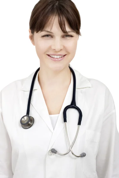 Retrato de uma jovem mulher branca médico com estetoscópio — Fotografia de Stock