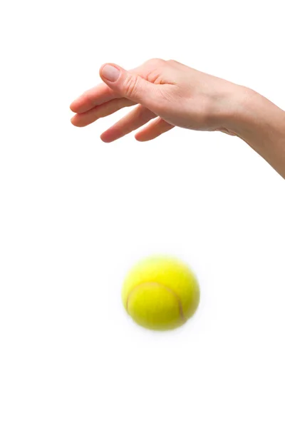 Mão e bola de tênis — Fotografia de Stock