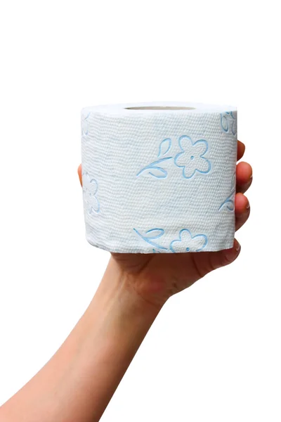 Ręka trzyma papier toaletowy — Zdjęcie stockowe