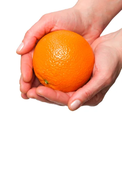 Orange in the hands — Stock Photo, Image