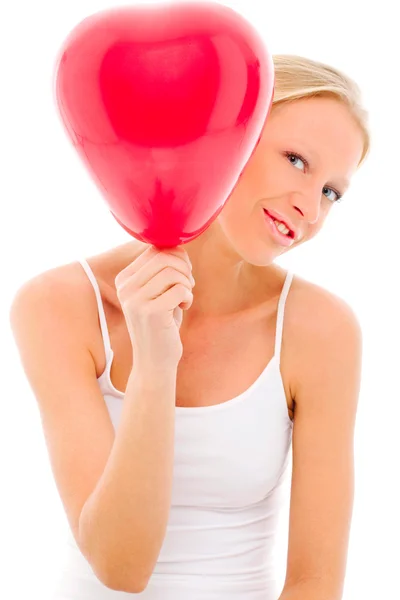 Caucasian woman with balloon — Stock Photo, Image