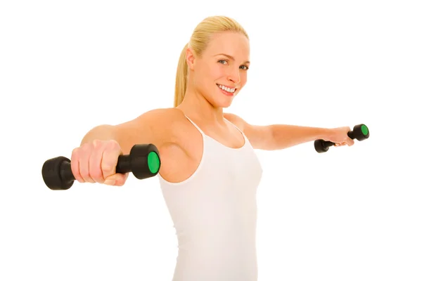 Woman lifts weights — Stock Photo, Image