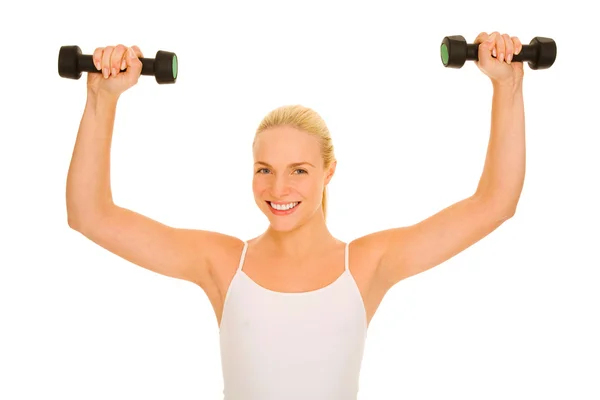 Woman lifts weights — Stock Photo, Image