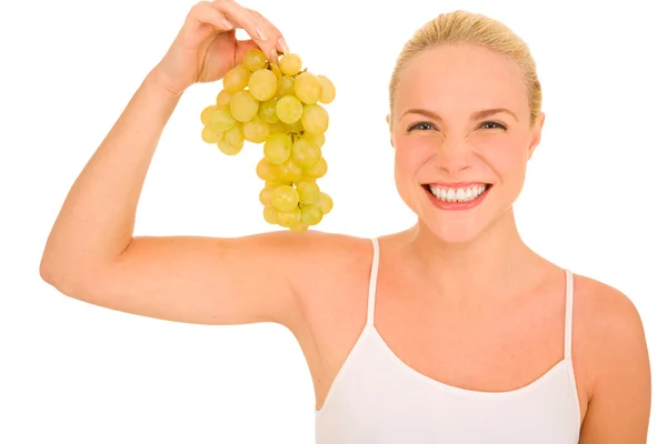Женщина с белым виноградом — стоковое фото