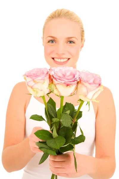 Kvinna med rosor — Stockfoto