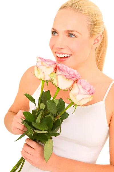 Nő rózsákkal — Stock Fotó