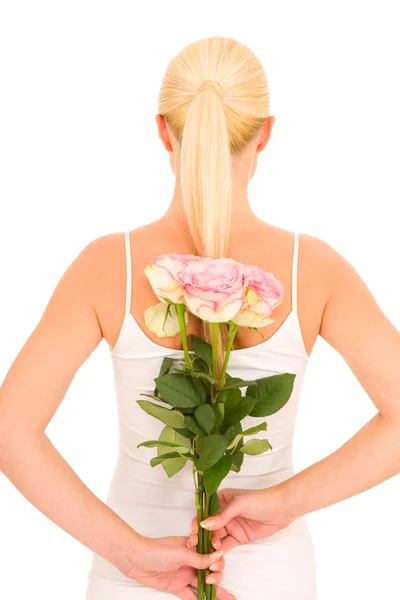 Vrouw met rozen — Stockfoto