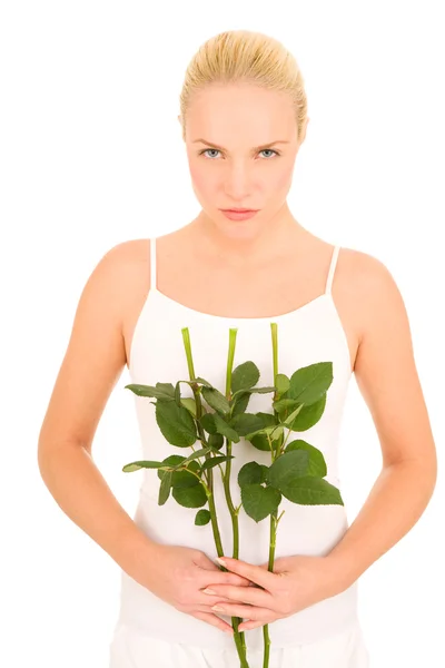 Woman with stems of roses — Stock Photo, Image