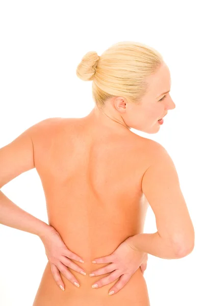 stock image Naked woman with back pain
