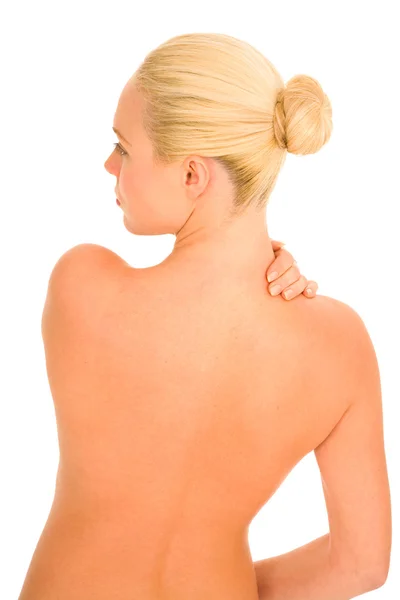 Boyun ağrısı olan kadın — Stok fotoğraf