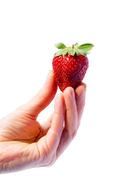 Hand hält eine Erdbeere — Stockfoto