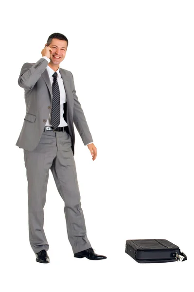 Businessman with mobile phone and case — Stock Photo, Image