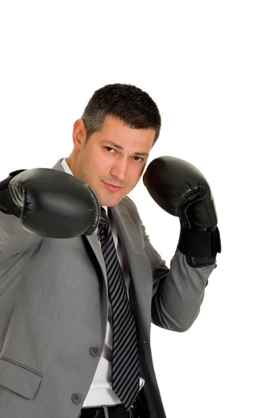 Üzletember bokszkesztyűvel — Stock Fotó