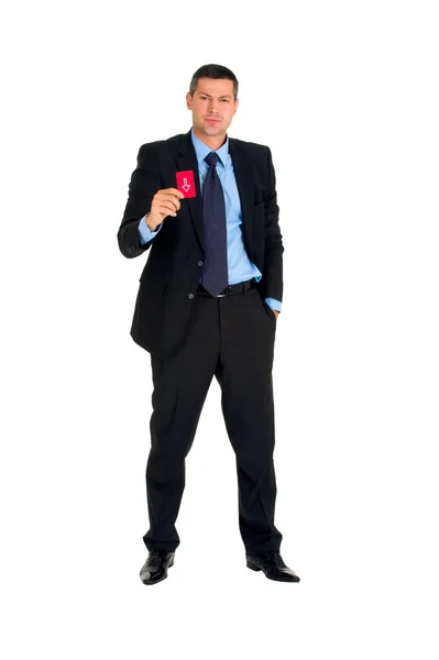 Businessman with a red card — Stock Photo, Image