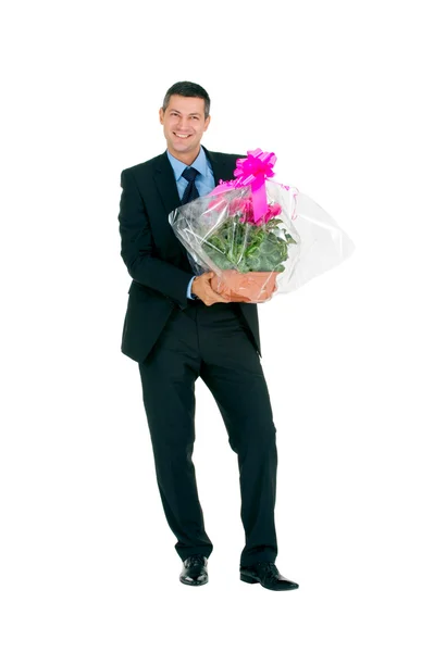 stock image Businessman with vase of flowers