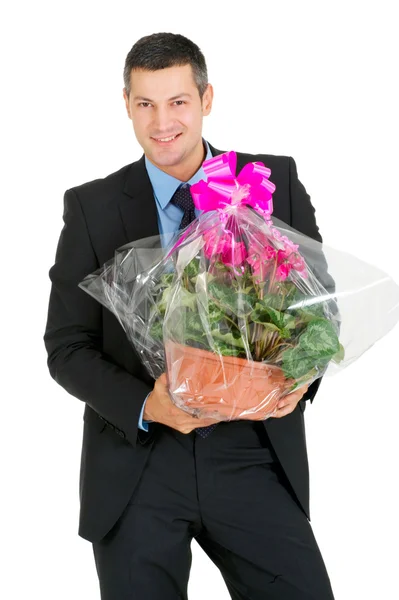 stock image Businessman with vase of flowers