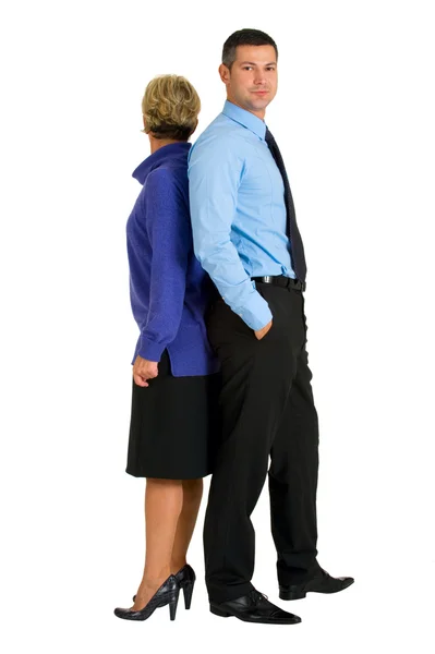 Hombre y mujer con espalda a espalda — Foto de Stock