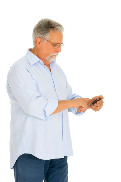 Старик с мобильным телефоном — стоковое фото