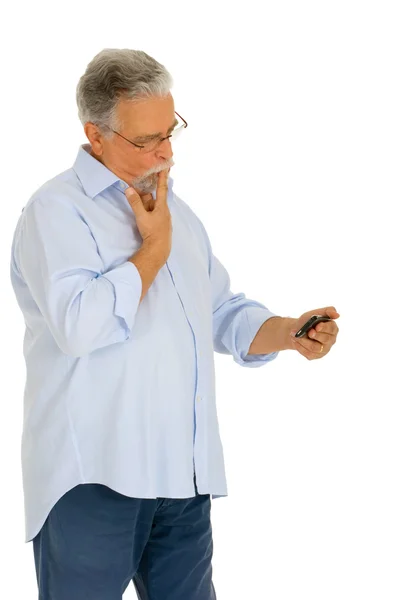 Старик с мобильным телефоном — стоковое фото