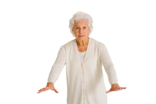 Starsza kobieta gestykulacji — Zdjęcie stockowe