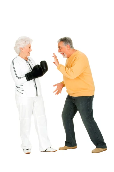 Elderly couple with boxing gloves — Stock Photo, Image
