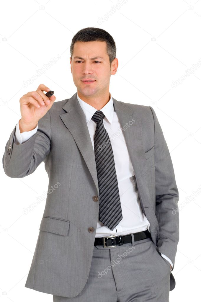 Businessman writing with marking pen