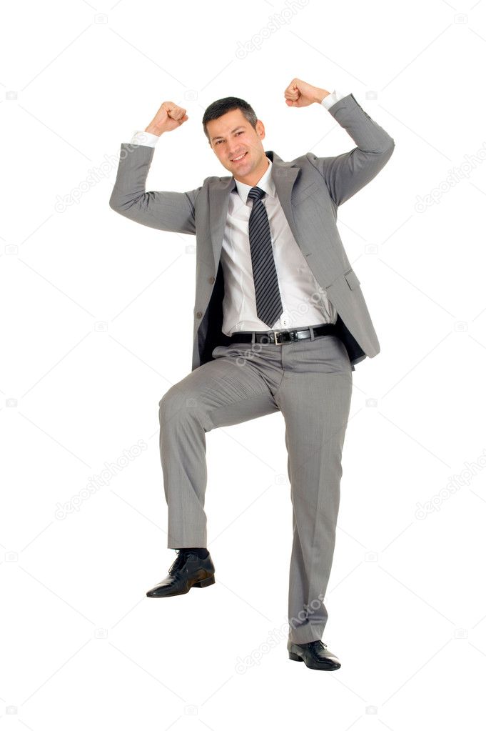 Businessman with a foot on a step