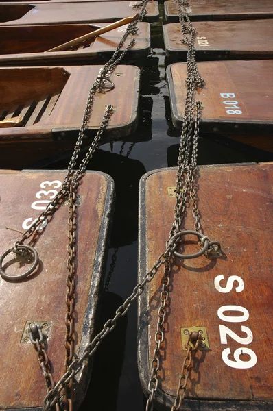 Närbild Kedjade Båtar Cambridge — Stockfoto